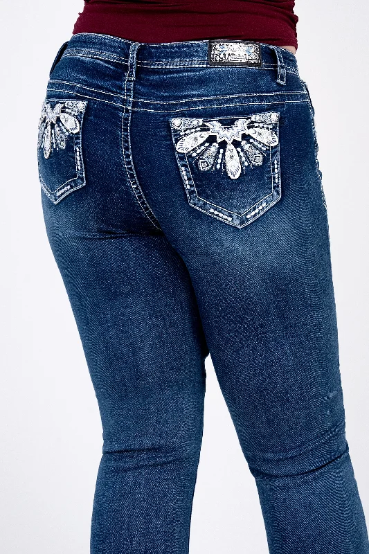 Feather Embellished Plus Size Bootcut Jeans