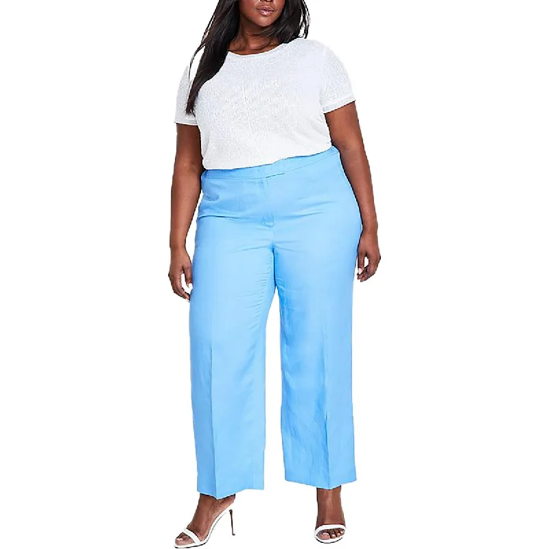 Plus Womens Textured High Rise Wide Leg Pants