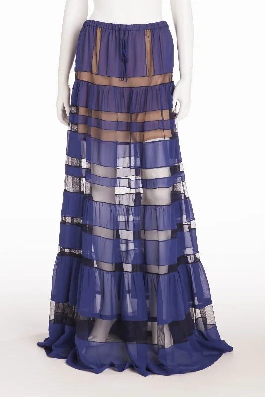 BCBG Maxazria Runway - "Letesia" Blue Chiffon Maxi Skirt - M