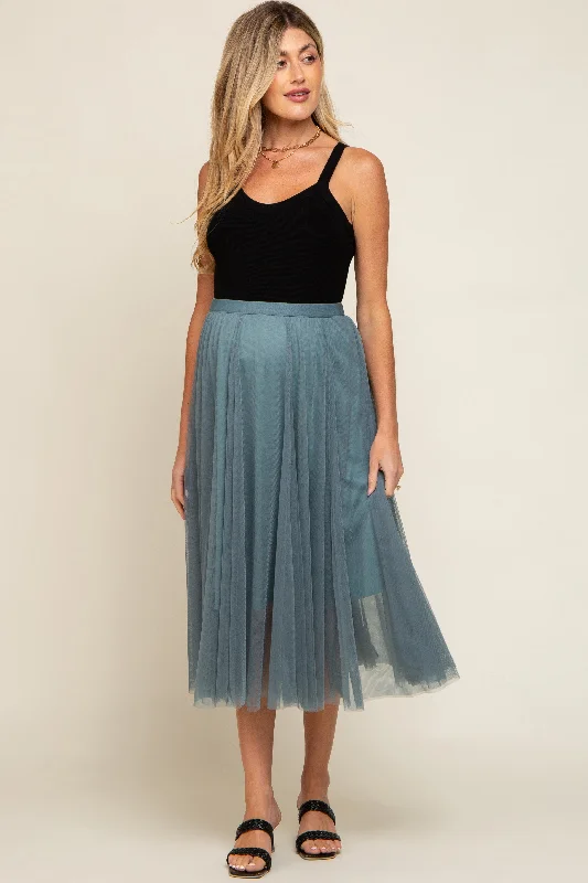 Teal Tulle Maternity Midi Skirt