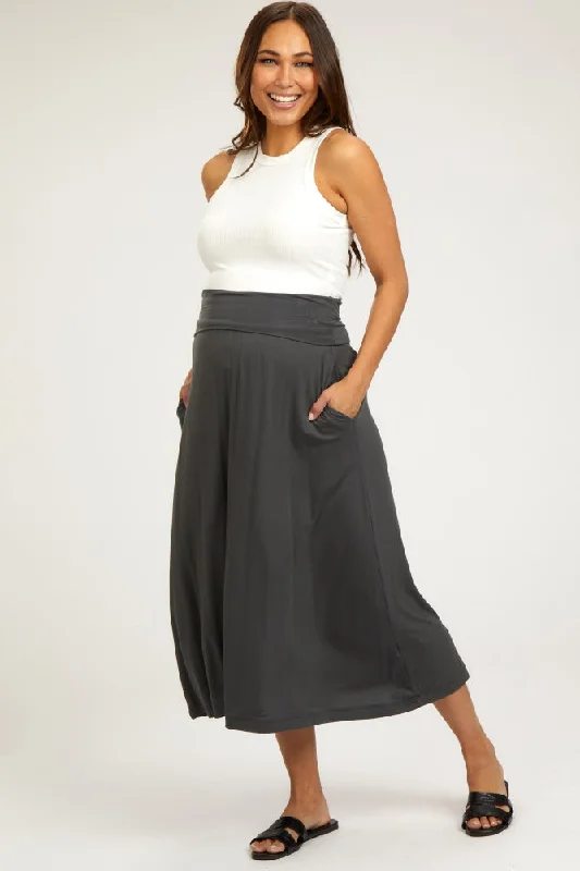 Charcoal Fold-Over Maternity Maxi Skirt