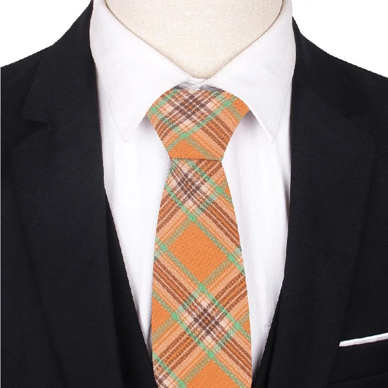 Men's Wedding Business Cotton Skinny Casual Plaid Pattern Necktie