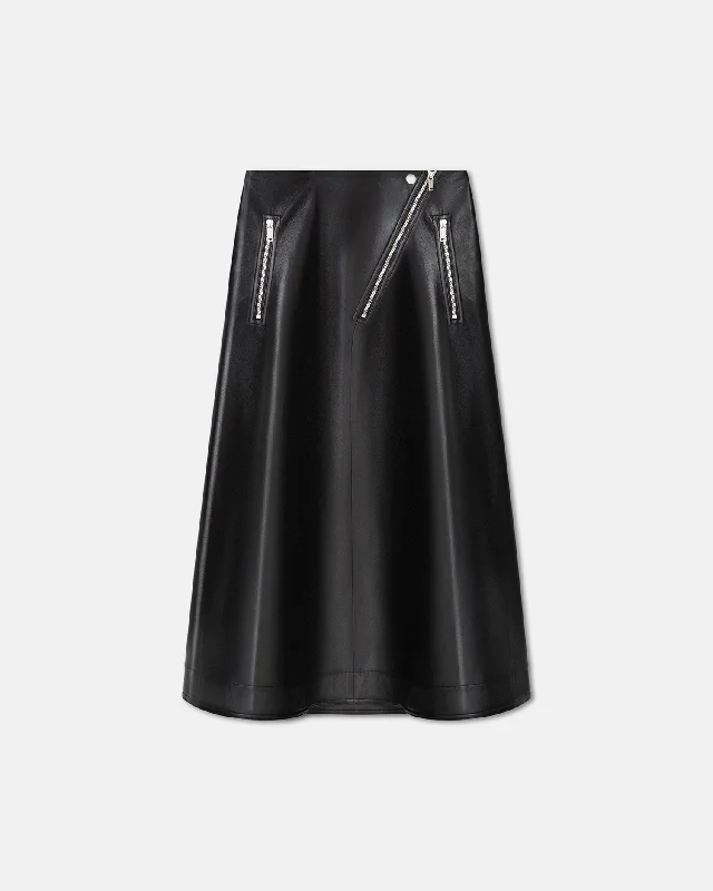 Aleka - Regenerated Leather Midi Skirt - Black