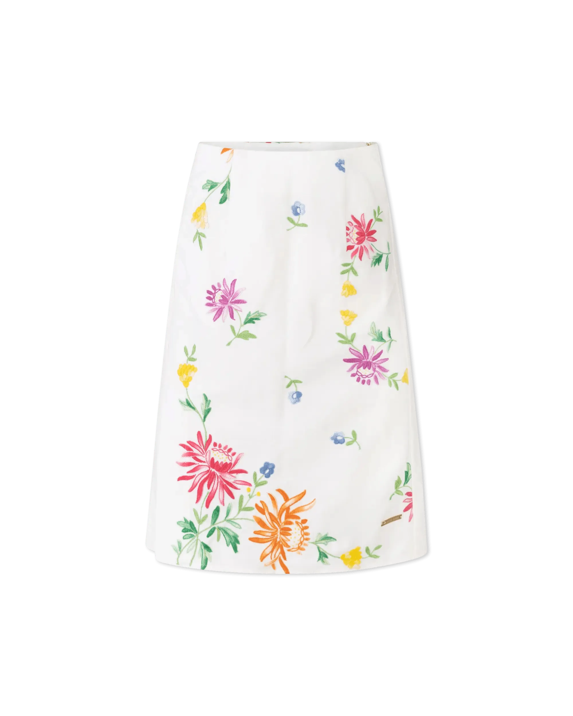 Embroidered Linen Slit Skirt