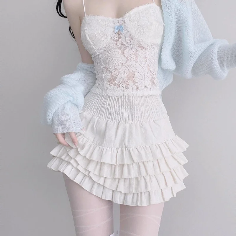 Cute lace suspender cake skirt suit yv31877