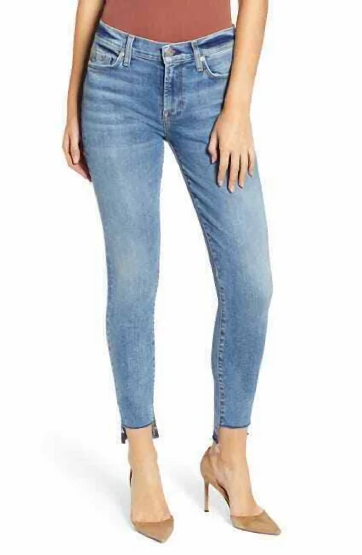 The Ankle Super Skinny Step Raw Hem Denim Jeans In Blue