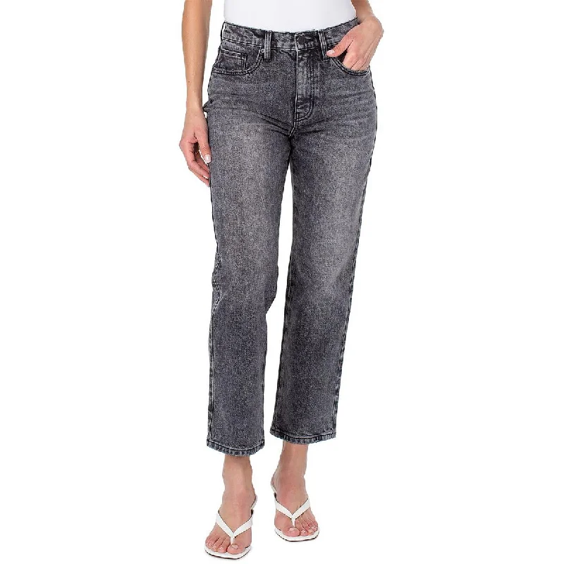 Earnest Sewn Womens Faded Denim Straight-Leg Ankle Jeans