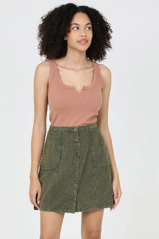 Cotton Corduroy Skirt ~ Olive Green