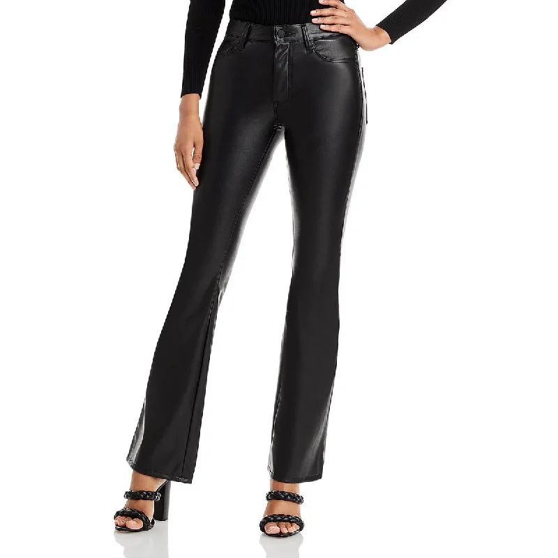 Womens High Rise Faux Leather Bootcut Jeans