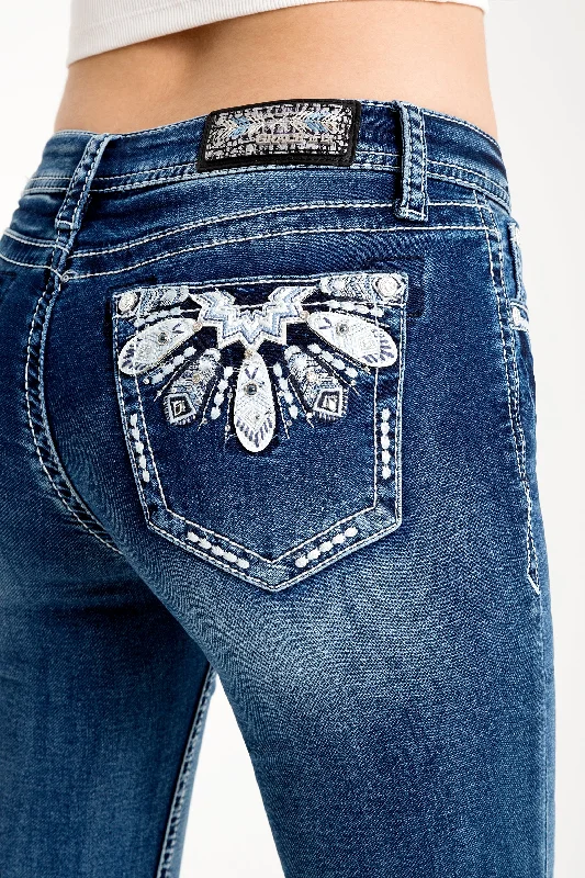 Feathers Mid Rise Bootcut Embellished Jeans