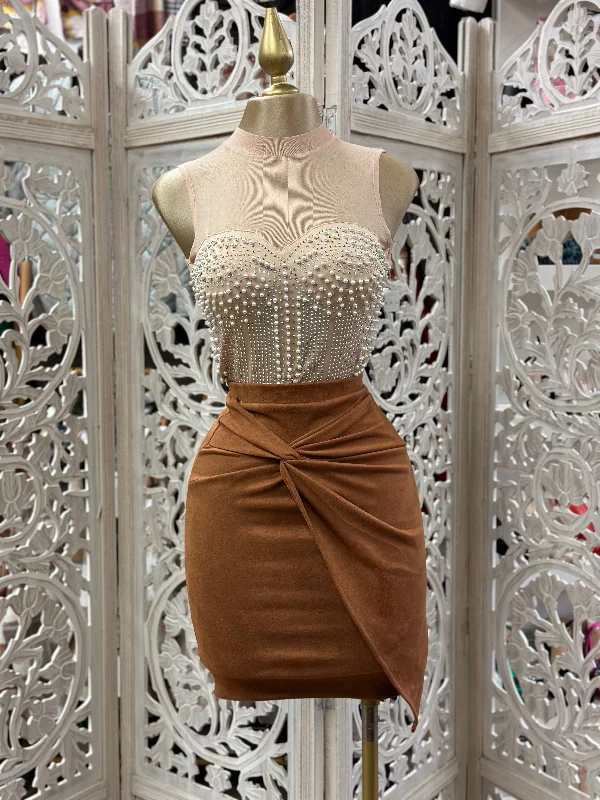 Brown Suede Knotted Skirt