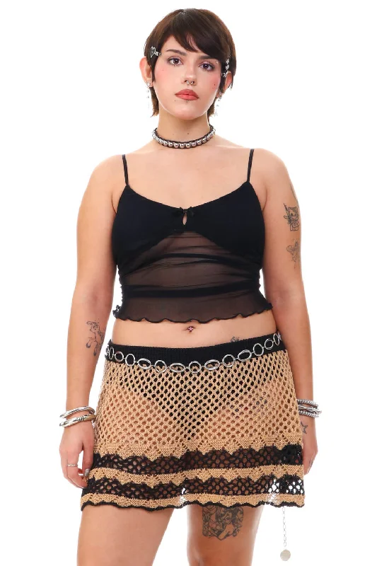 Vintage Y2K Cookie & Cream Crochet Mini Skirt - M/L