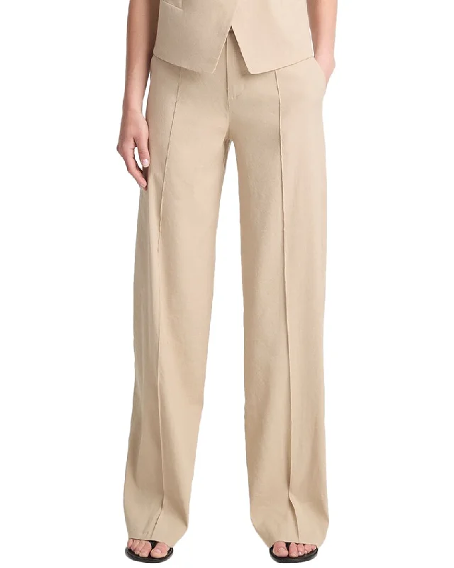 Vince High Waisted Pintuck Linen-Blend Wide Leg Pant