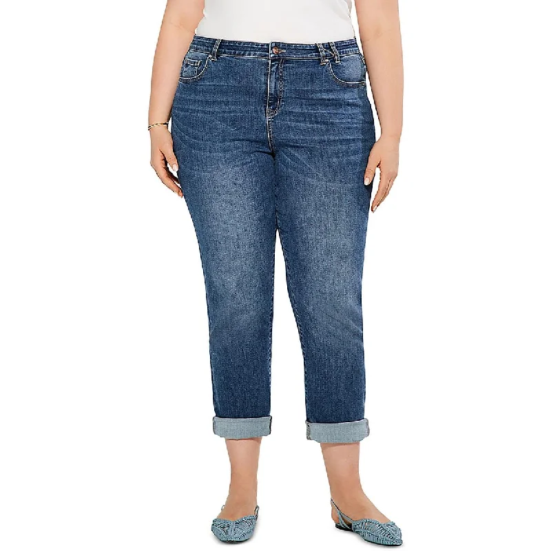 Plus Womens Girlfriend Denim Capri Jeans