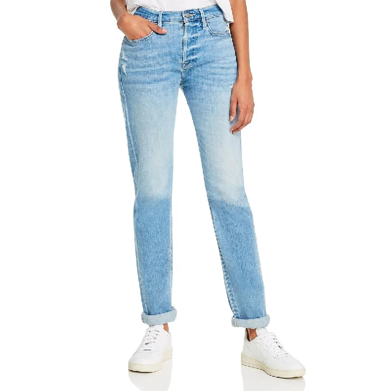 Le Beau Womens Denim Destroyed Boyfriend Jeans