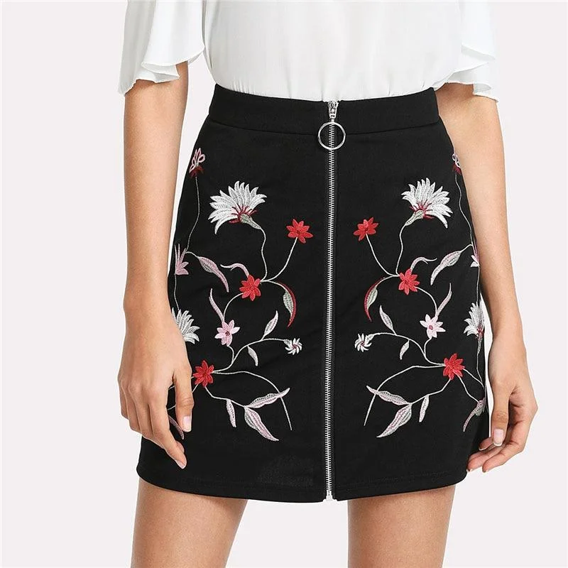 Botanical Flower Embroidery Skirt