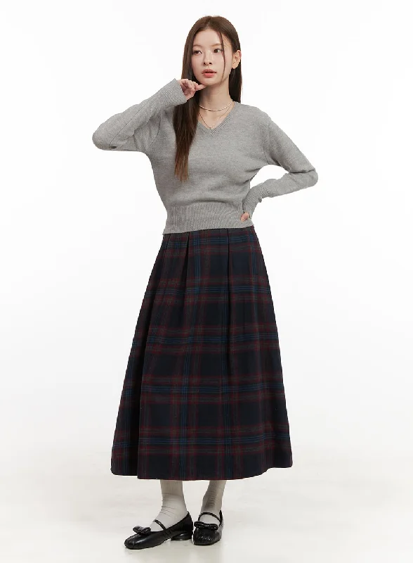 Wool Blend Checked Maxi Skirt OD418