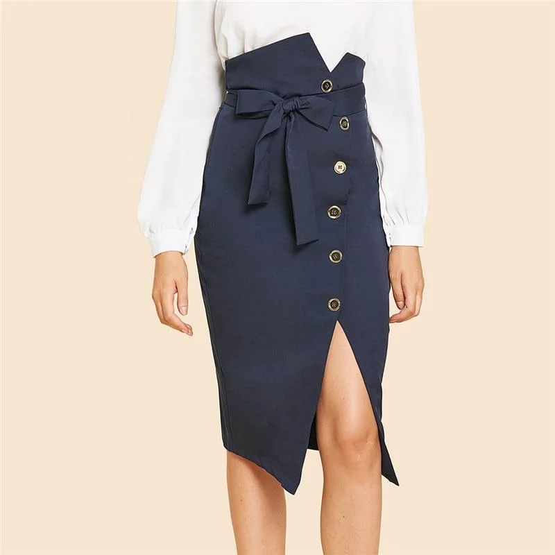 Button Up Slit Hem Skirt