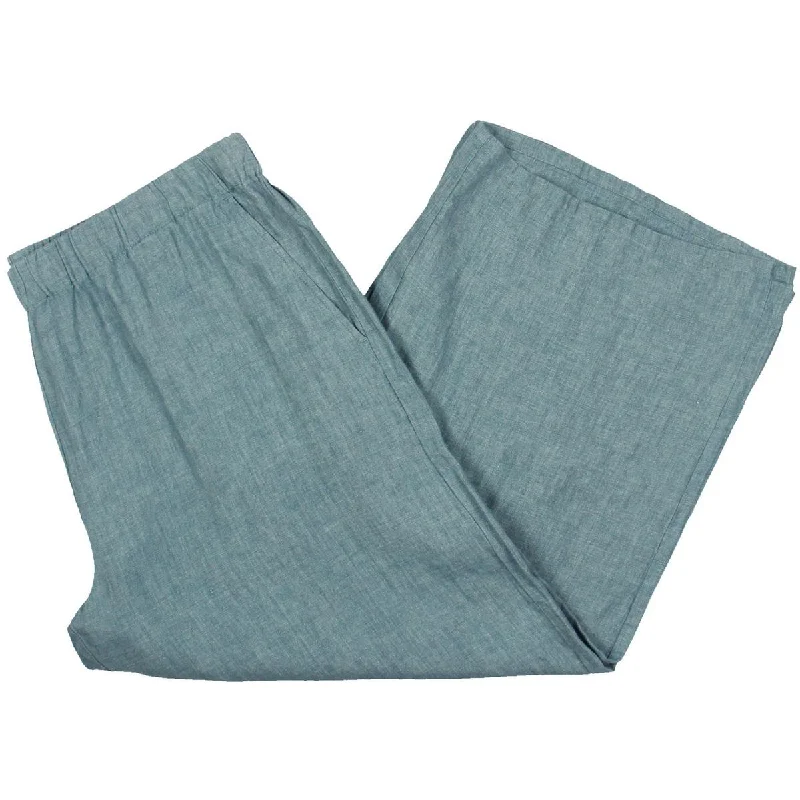 Womens Linen Cropped Wide Leg Pants