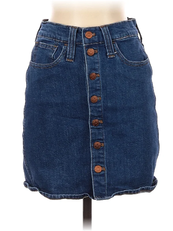 Stretch Denim Straight Mini Skirt In Arroyo Wash: Button-Front Edition