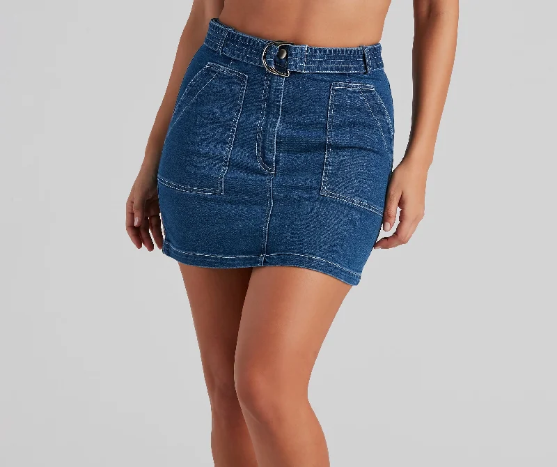 Current Mood Denim Belted Mini Skirt