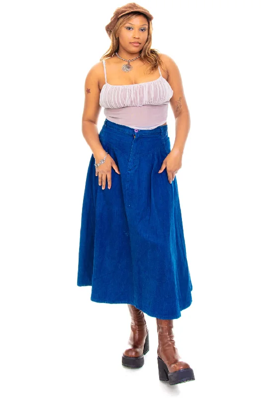 Vintage 80's Miss Denim Blue Maxi Skirt - L