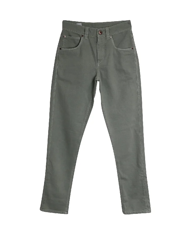 Brunello Cucinelli Mid-rise Straight Leg Denim Jeans in Green Cotton