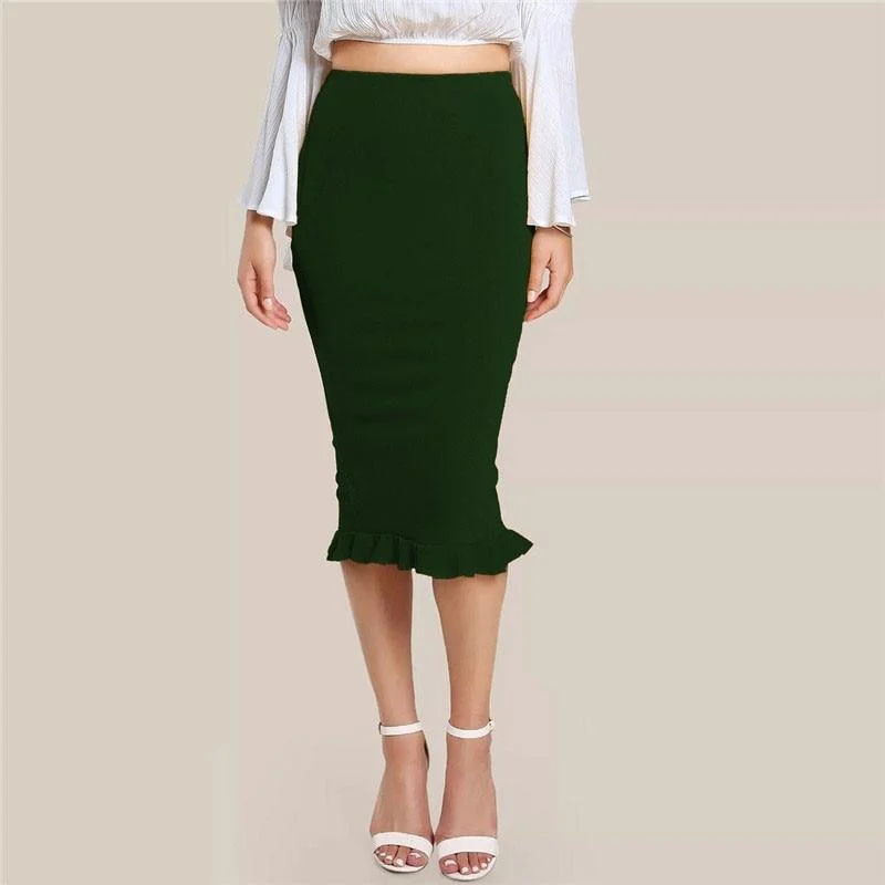 Split Ruffle Hem Slim Skirt