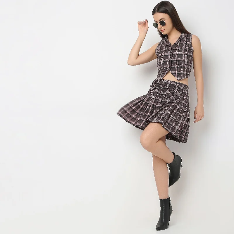 Flare Fit Checkered Skirt