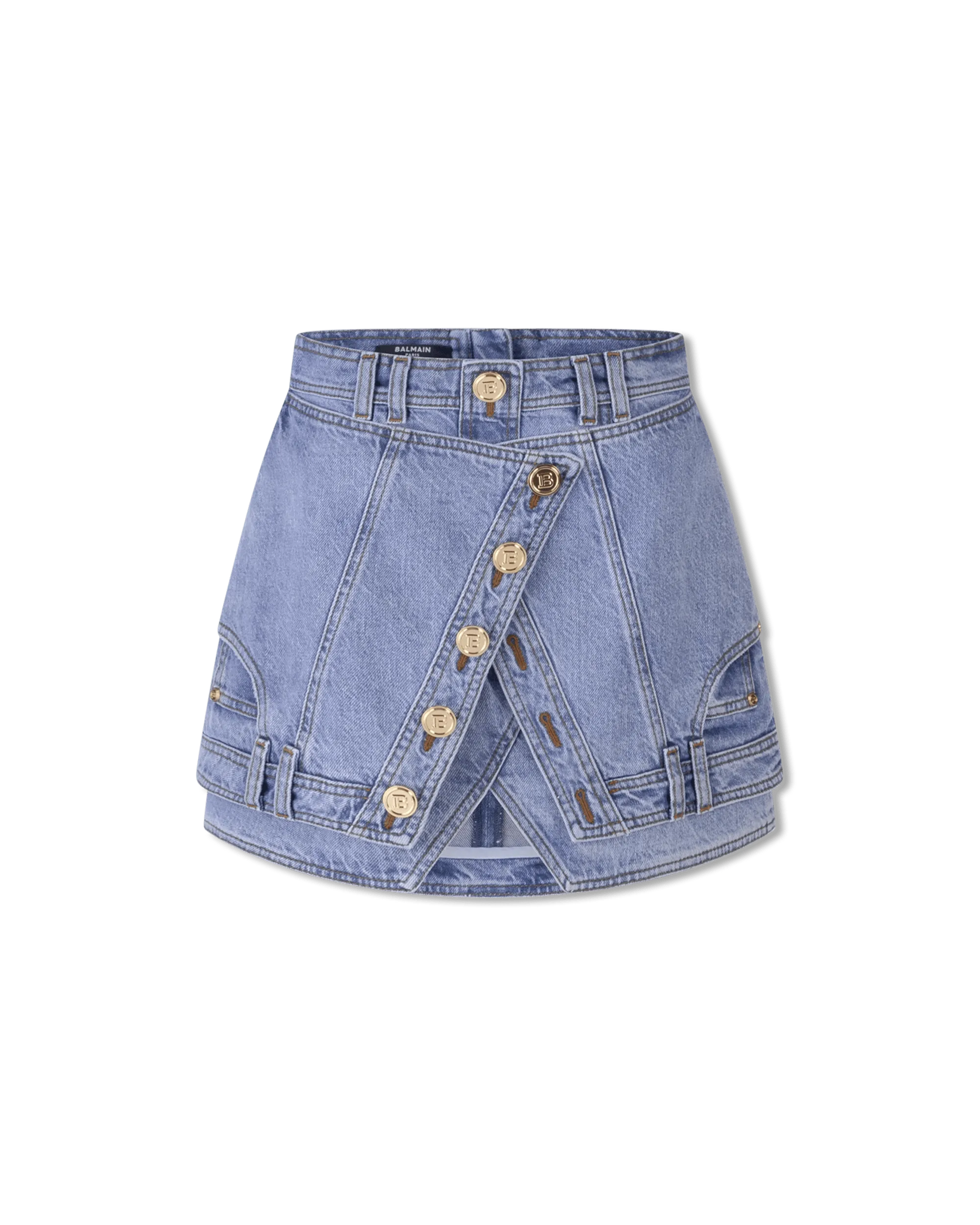 Button-Trimmed Denim Wrap Skirt