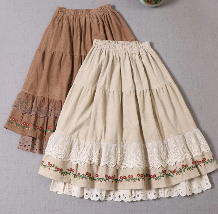 Retro Embroidery Cottagecore Cotton Skirt