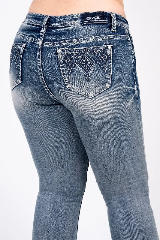 Aztec Embellished Women's Plus Size Bootcut Jeans