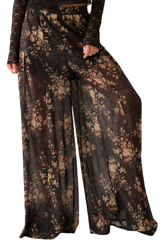 Sloan Floral Mesh Wide-Leg Pant In Black