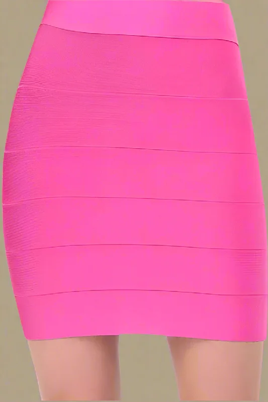 High Waist Bandage Striped Mini Skirt - Hot Pink