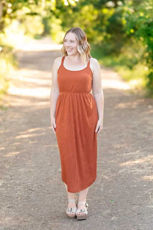 Reagan Ribbed Midi Dress - Rust by Michelle Mae