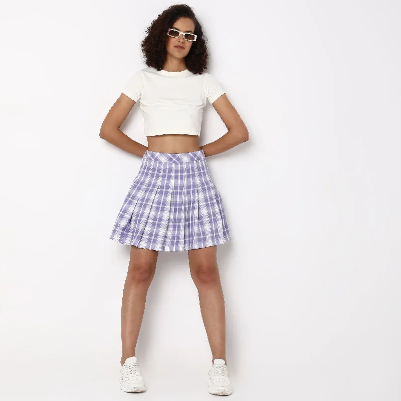 Flare Fit Checkered Mid Rise Skirt