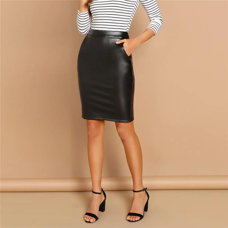 Split Sheath Pocket Plain Skirt