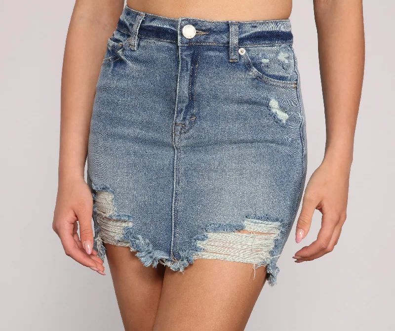 Destructed Glam Denim Mini Skirt