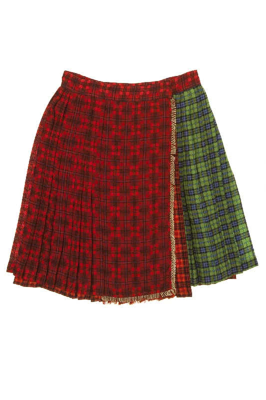 Gianni Versace Couture - Tartan Pleated Wool Blend Green and Red Plaid Skirt - IT 42