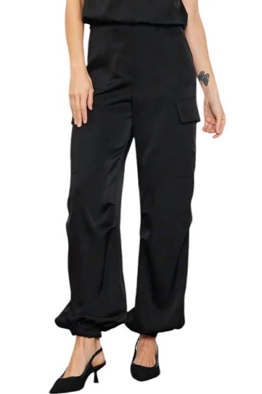 Satin Cargo Pants In Black