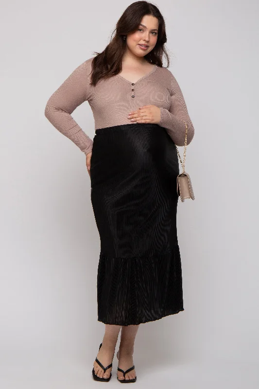 Black Plisse Maternity Plus Maxi Skirt