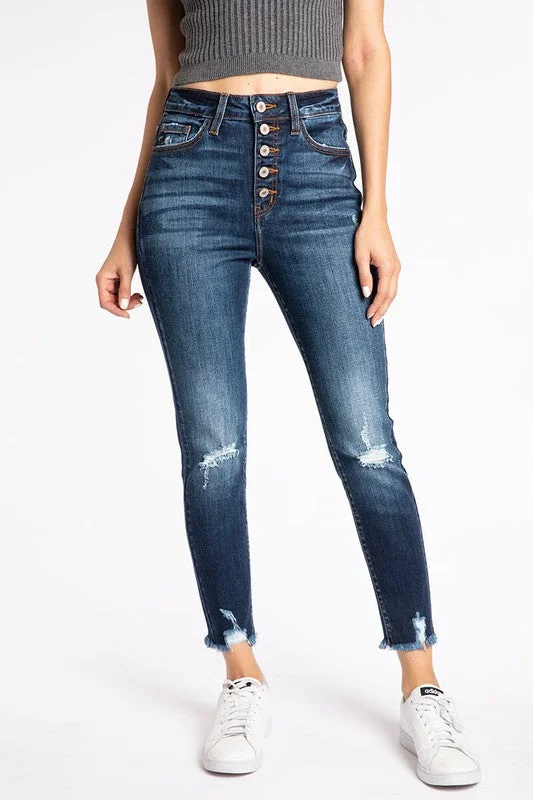 High Rise Button Fly Skinny Jeans