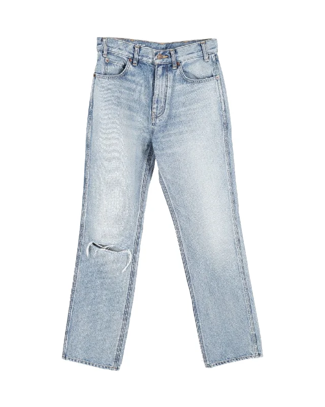 Celine Ripped Washed Denim Jeans in Blue Cotton